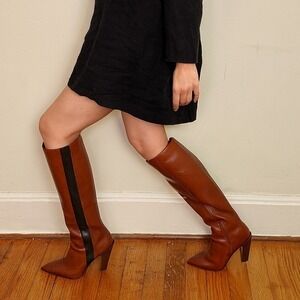 A.F. Vandevorst Knee High Boots Womens 37.5 Brown Leather Block Heel Pointed Toe